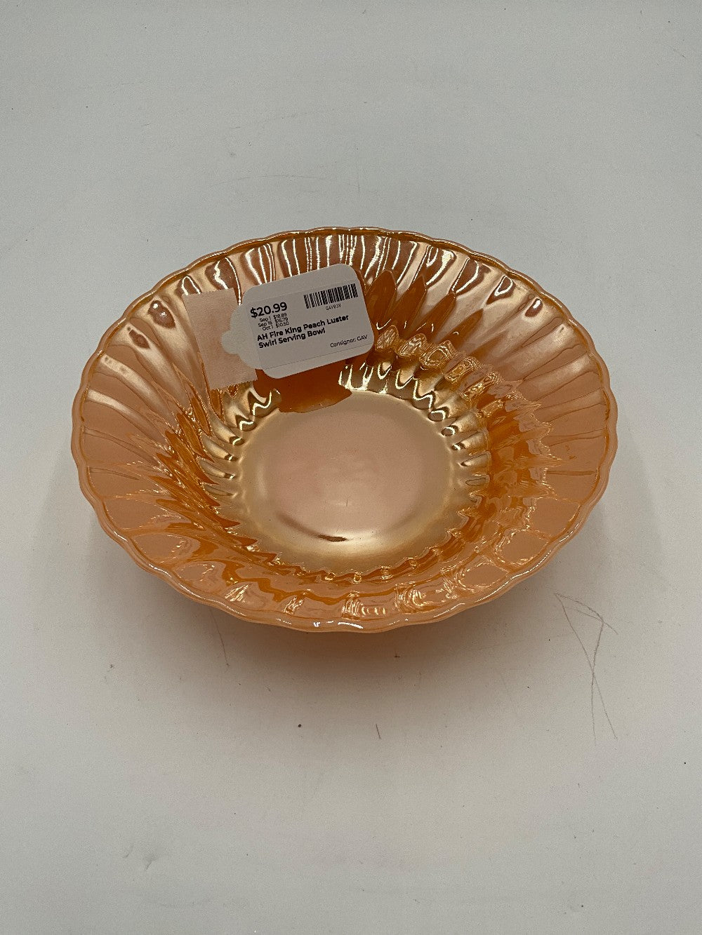 AH Fire King Peach Luster Swirl Serving Bowl
